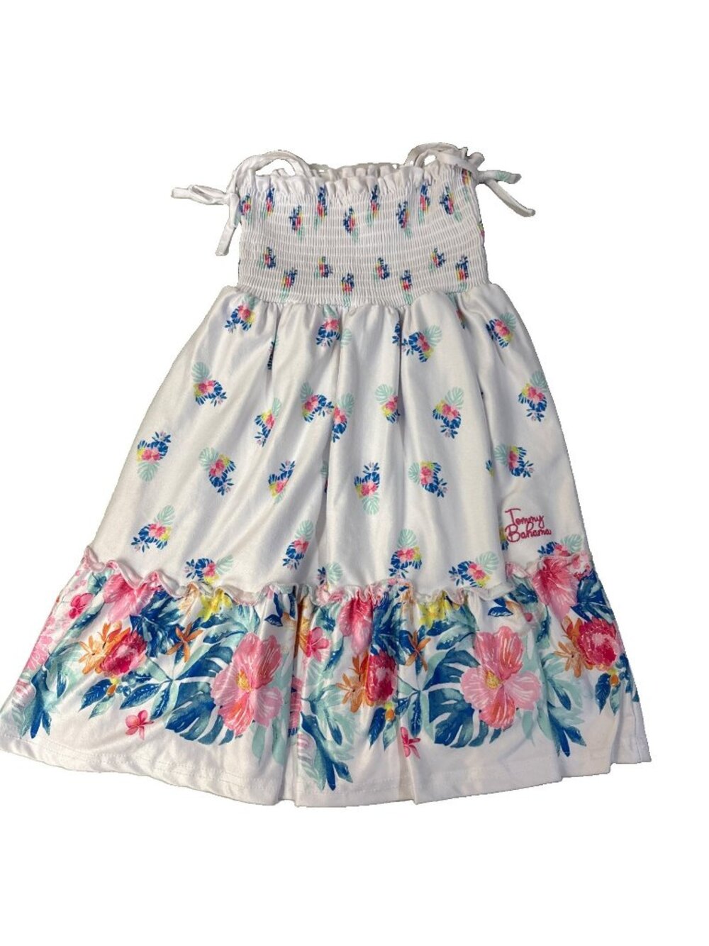 Tommy Bahama Floral Smocked Girls Size 6 Multicolor Floral White Lined Dress